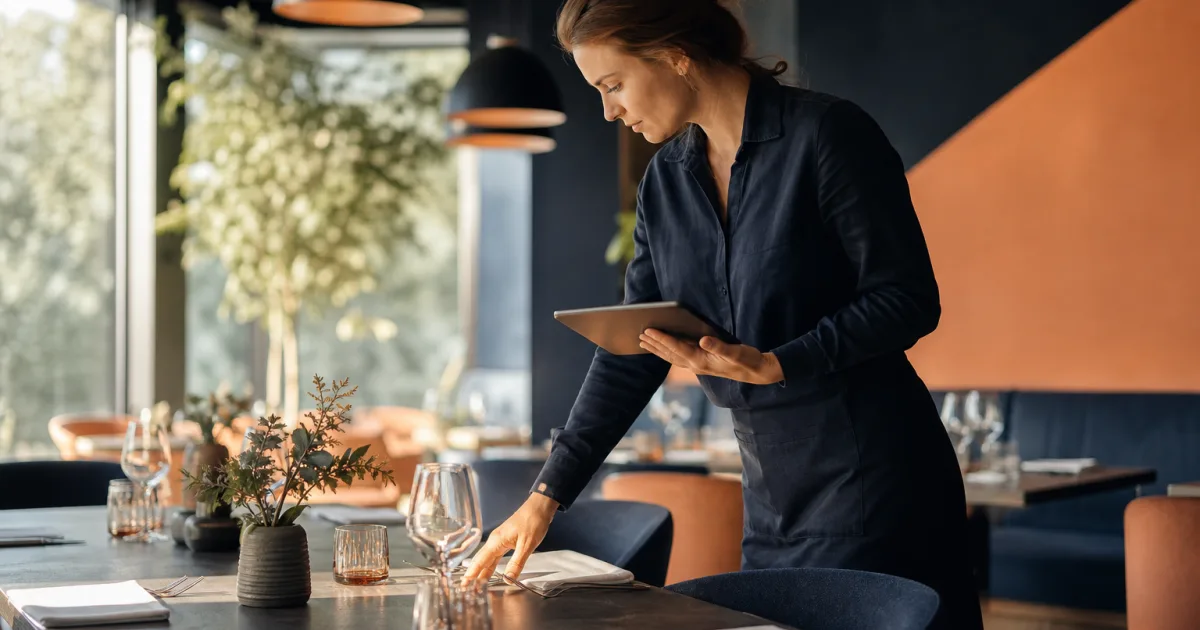 Restaurant manager reviewing table availability and booking slots